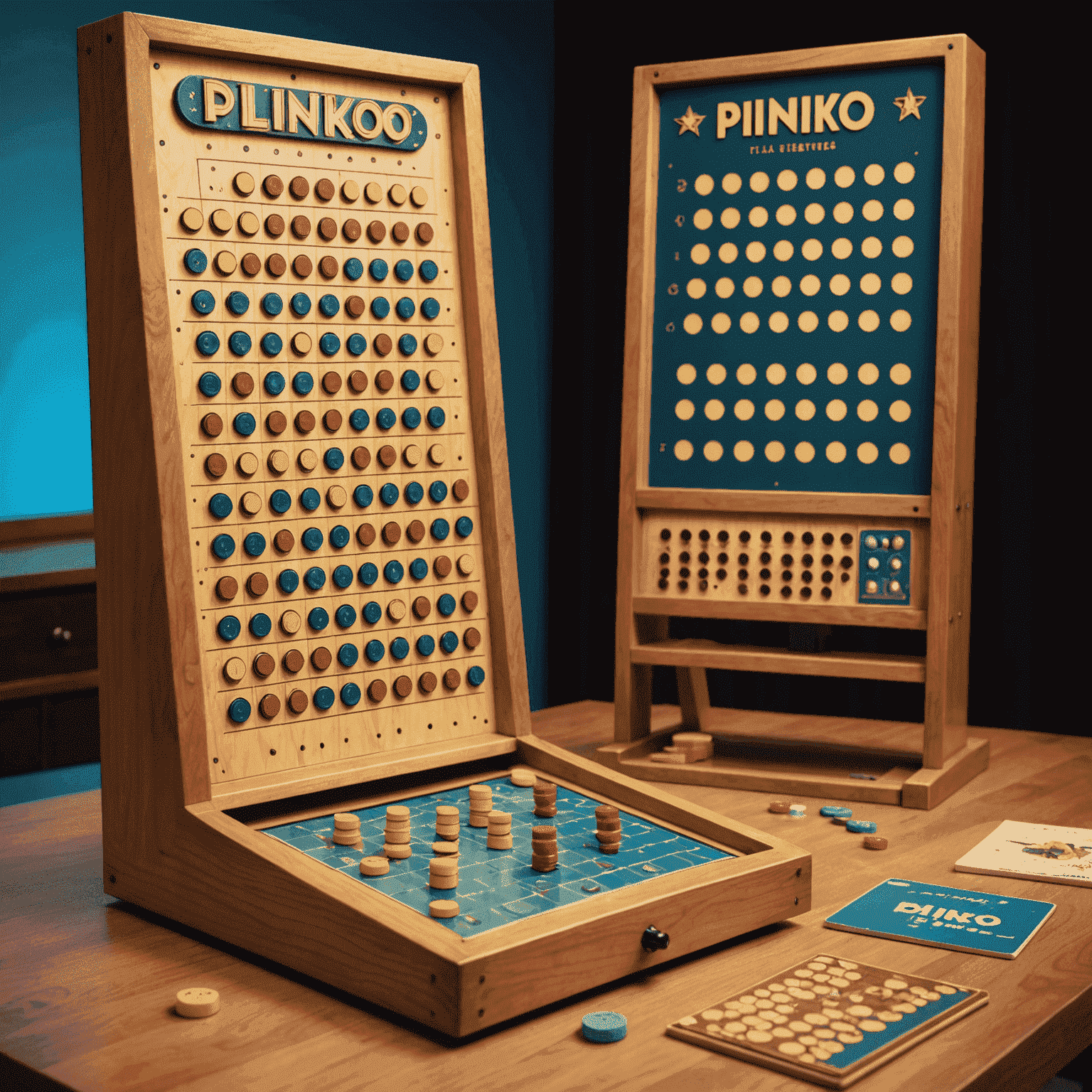 Plinko game board transition from TV show to tabletop version, showing both the original TV setup and a modern board game version side by side
