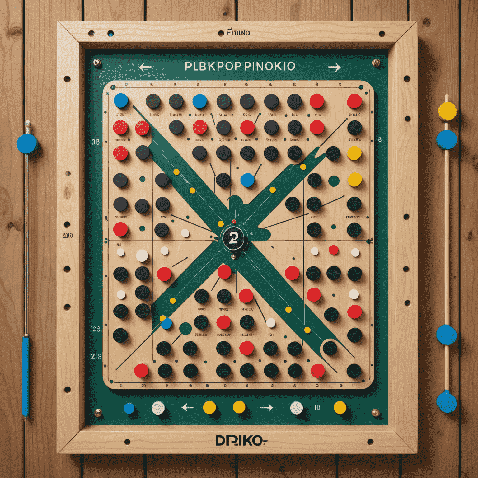Illustration of Plinko board with arrows and markings showing optimal drop zones and chip trajectories