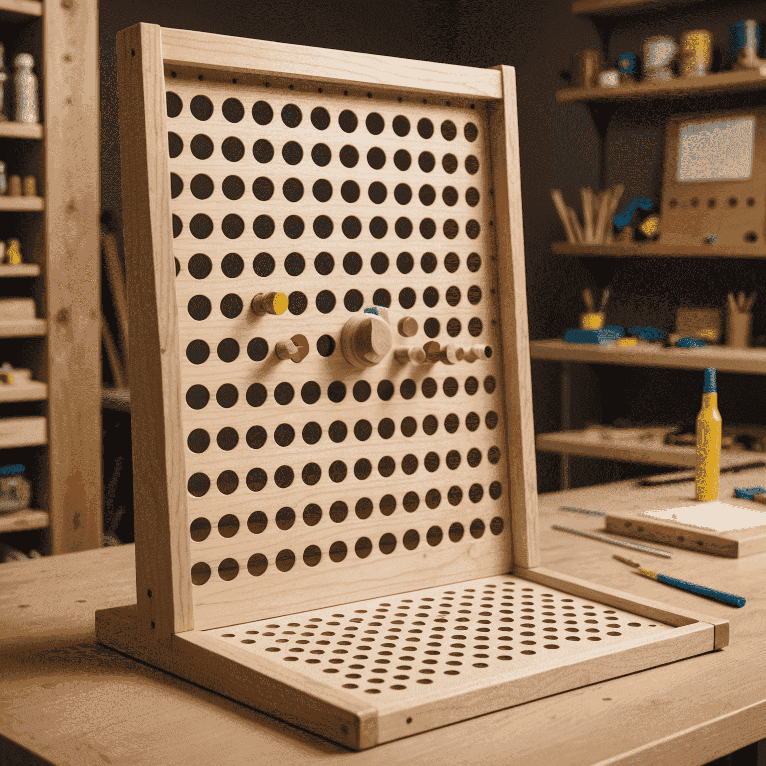 A series of images showing the step-by-step process of building a Plinko board, from marking peg positions to inserting pegs and creating scoring zones